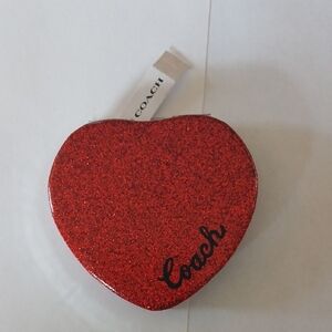 Coach Red Glitter Heart Mirror Case